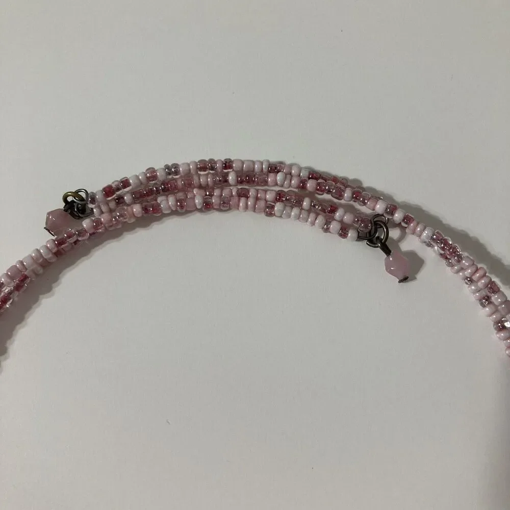 Pink White Choker Collar Bib Tassel Tear Drop Dangle Seed Bead Necklace Bohemian